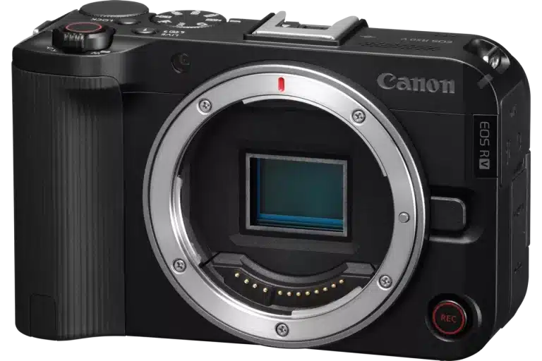 Cámara Canon EOS R50 V negra para vlogging y creación de contenido en Colombia