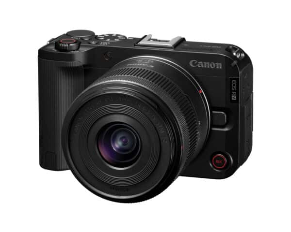 Cámara Canon EOS R50 V negra para vlogging y creación de contenido en Colombia