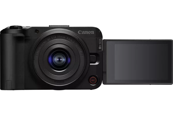 Cámara Canon EOS R50 V negra para vlogging y creación de contenido en Colombia